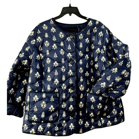 Talbots QUILTED JACKET | Plus 2X, Blue & Cream Floral Ditsy Foulard - Picture 12 of 13